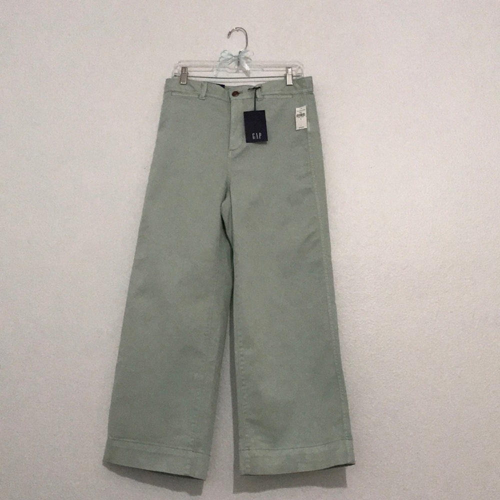 Sage Colored Cropped Wide-Leg Pants from Gap